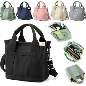 large capacity multi pocket handbag, ladies fashion canvas tote, canvas bag with zipper, large capacity shoulder bags (1pcs black)