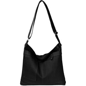 ndeno hobo bags for women crossbody shoulder tote bag canvas college school student handbags casual shopping work travel bag (black)