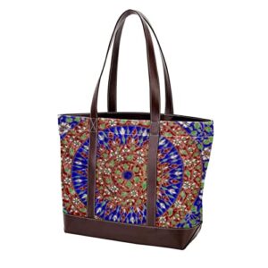tbouobt handbags for women fashion tote bags shoulder bag satchel bags, indian mandala blue floral ethnic