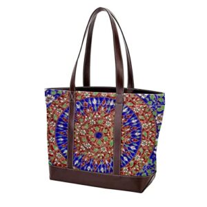 TBOUOBT Handbags for Women Fashion Tote Bags Shoulder Bag Satchel Bags, Indian Mandala Blue Floral Ethnic