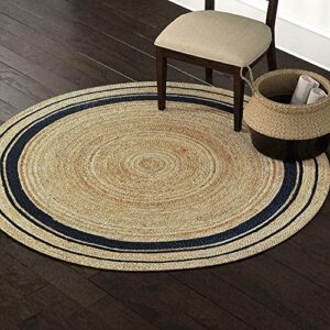 yonir exports hand braided round black border natural jute area rugs for living , kitchen, garden indoor & outdoor carpet-8″ (96 inch)
