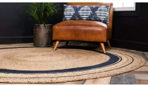 Yonir Exports Hand Braided Round Black Border Natural Jute Area Rugs for Living , Kitchen, Garden Indoor & Outdoor Carpet-8" (96 Inch)