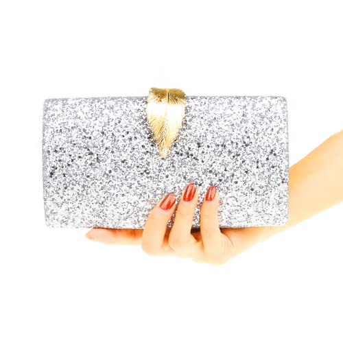 VEABEST Women's Sparkly Glitter Rhinestone Clutch Purse Evening Bags Handbags for Wedding Prom Party (Sliver 1)