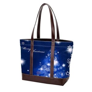 tote bag women satchel bag handbag stylish tote handbag for women hobo bag fashion crossbody bag, merry christmas blue tree snowflakes