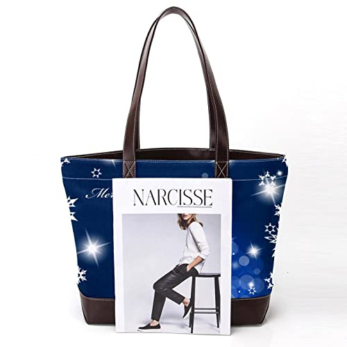 Tote Bag Women Satchel Bag Handbag Stylish Tote Handbag for Women Hobo Bag Fashion Crossbody Bag, Merry Christmas Blue Tree Snowflakes