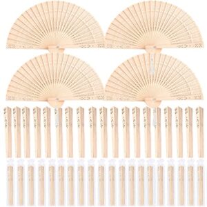 merkaunis 50 pcs wooden folding fans wedding fans chinese wooden fan with tassel hand held folding fans hollow pattern for women foldable wedding gifts baby shower party favor and home decorations