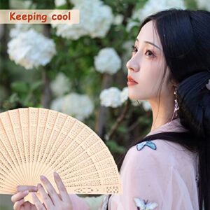 Merkaunis 50 PCS Wooden Folding Fans Wedding Fans Chinese wooden Fan with Tassel Hand Held Folding Fans Hollow Pattern for Women Foldable Wedding Gifts Baby Shower Party Favor and Home Decorations