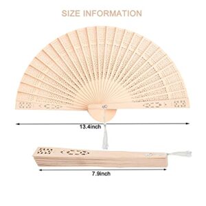 Merkaunis 50 PCS Wooden Folding Fans Wedding Fans Chinese wooden Fan with Tassel Hand Held Folding Fans Hollow Pattern for Women Foldable Wedding Gifts Baby Shower Party Favor and Home Decorations