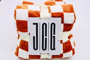jcg blanket luxury chessboard plaid throw blanket (white/orange), fluffy blankets, warm blankets for winter, blankets queen size, good also as summer blanket,