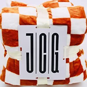 JCG Blanket Luxury Chessboard Plaid Throw Blanket (White/Orange), Fluffy Blankets, Warm Blankets for Winter, Blankets Queen Size, Good Also as Summer Blanket,