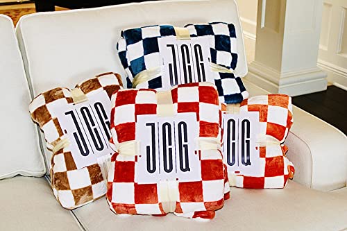 JCG Blanket Luxury Chessboard Plaid Throw Blanket (White/Orange), Fluffy Blankets, Warm Blankets for Winter, Blankets Queen Size, Good Also as Summer Blanket,