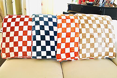 JCG Blanket Luxury Chessboard Plaid Throw Blanket (White/Orange), Fluffy Blankets, Warm Blankets for Winter, Blankets Queen Size, Good Also as Summer Blanket,