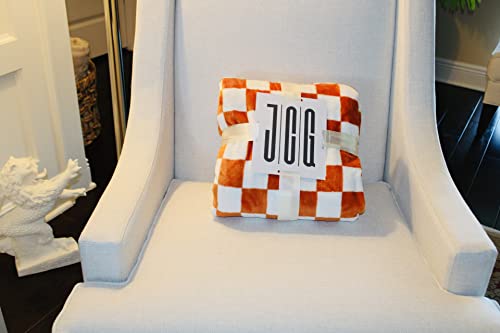 JCG Blanket Luxury Chessboard Plaid Throw Blanket (White/Orange), Fluffy Blankets, Warm Blankets for Winter, Blankets Queen Size, Good Also as Summer Blanket,