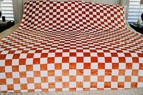 JCG Blanket Luxury Chessboard Plaid Throw Blanket (White/Orange), Fluffy Blankets, Warm Blankets for Winter, Blankets Queen Size, Good Also as Summer Blanket,