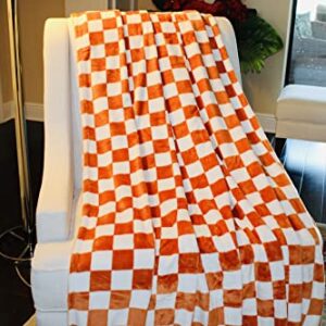 JCG Blanket Luxury Chessboard Plaid Throw Blanket (White/Orange), Fluffy Blankets, Warm Blankets for Winter, Blankets Queen Size, Good Also as Summer Blanket,