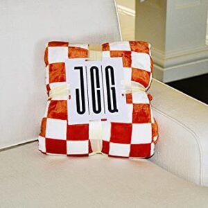 JCG Blanket Luxury Chessboard Plaid Throw Blanket (White/Orange), Fluffy Blankets, Warm Blankets for Winter, Blankets Queen Size, Good Also as Summer Blanket,