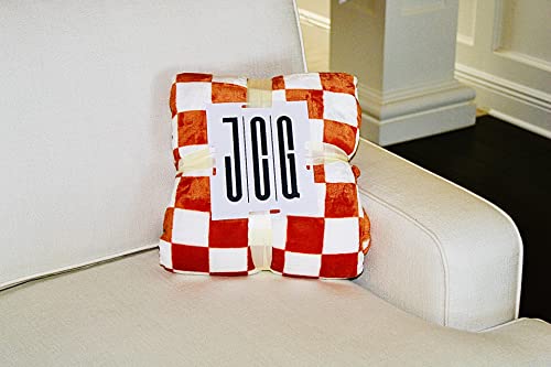 JCG Blanket Luxury Chessboard Plaid Throw Blanket (White/Orange), Fluffy Blankets, Warm Blankets for Winter, Blankets Queen Size, Good Also as Summer Blanket,