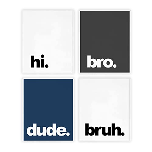 Navy Blue Boys Room Decor Gaming Prints Teen Bedroom Wall Art Gifts for Gamer College Dorm Decor| Bro Dude Bruh| Pack of 4, Unframed 8x10