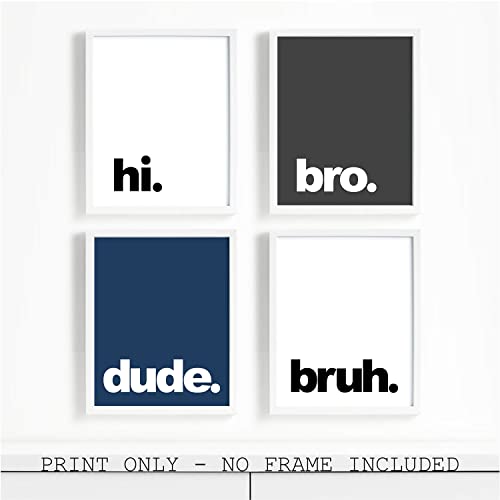 Navy Blue Boys Room Decor Gaming Prints Teen Bedroom Wall Art Gifts for Gamer College Dorm Decor| Bro Dude Bruh| Pack of 4, Unframed 8x10