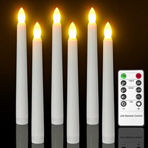 pchero led taper candles with remote timer, 6 pack 7.9″ battery operated floating tapered candles warm white light for halloween christmas wedding party church decorations