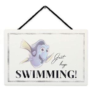 open road brands disney 100th anniversary finding nemo dory quote hanging wood wall decor – just keep swimming sign for home decorating