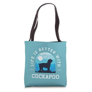 life better cockapoo vintage blue dog mom dad tote bag