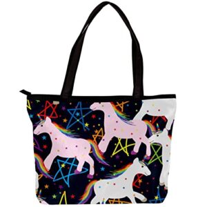 Tote Bag Women Satchel Bag Handbag Stylish Tote Handbag for Women Hobo Bag Fashion Crossbody Bag, Unicorn Cartoon Colored Stars Rainbow