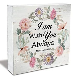 bible verse i am with you always wood box sign inspirational rustic scripture wooden box sign christian home office desk shelf decor (5 x 5 inch)