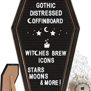 Coffin Black Felt Letter Board Gothic Room Home Wall Decor - Halloween Goth Coffin Shelf Decor Spooky Aesthetic Message Board Sign (Large Black Single)