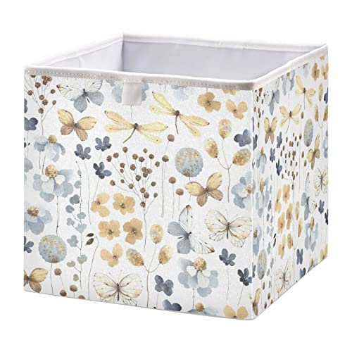 Kigai Butterfly Flowers Storage Baskets, 16x11x7 in Collapsible Fabric Storage Bins Organizer Rectangular Storage Box for Shelves, Closets, Laundry, Nursery, Home Decor