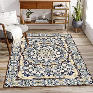 Rydowenna Medallion Brown Beige Persian Floral Oriental Formal Traditional Area Rug 4x6 Washable Soft Thick Rug for Living Room Bedroom Dining Room No-Slip Floorcover Runner Rug Mat