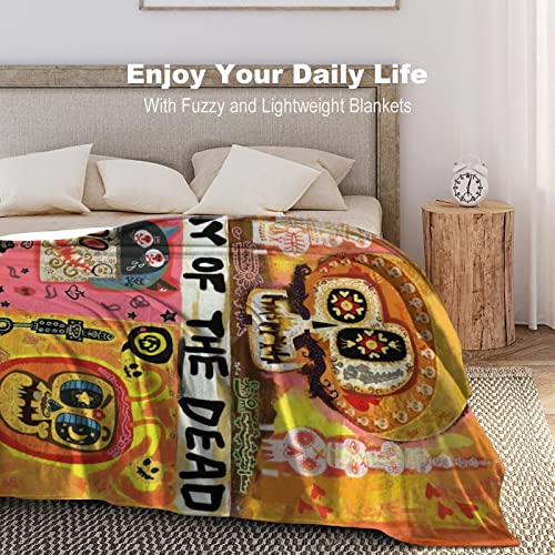 SKYNORA Day of The Dead Blankets Gifts for Women Men Cozy Women Skull Flannel Fleece Blanket Day of The Dead Blankets Gifts Fuzzy Throw Blankets for Bedroom Living Rooms Sofa Couch