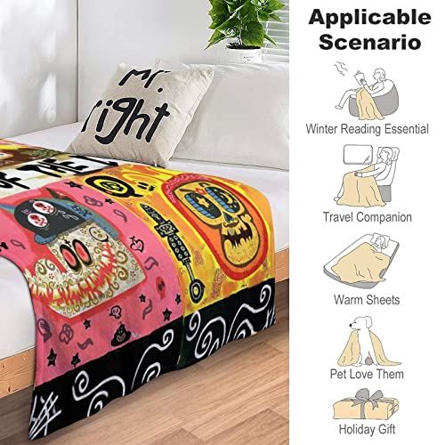 SKYNORA Day of The Dead Blankets Gifts for Women Men Cozy Women Skull Flannel Fleece Blanket Day of The Dead Blankets Gifts Fuzzy Throw Blankets for Bedroom Living Rooms Sofa Couch