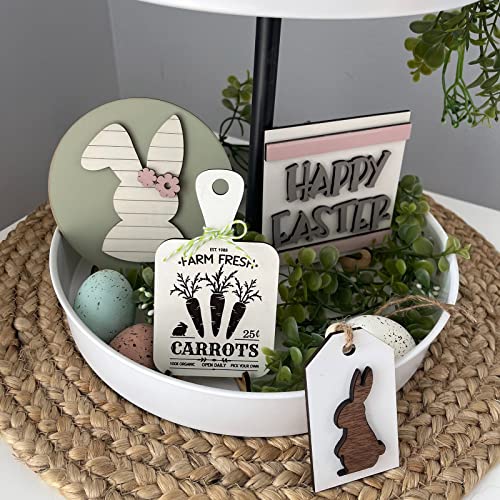 7 Pcs Wood Tiered Tray Decor Set Easter Easter Bunny Table Wooden Decorations Farmhouse Decor for Easter Kitchen Home Party Holiday (Tiered Tray NOT Included)