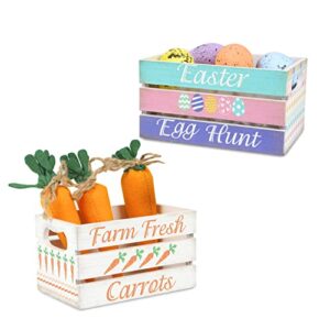 easter wooden storage crates spring mini crate decorations easter tiered tray decor rustic farmhouse wood box with decorative eggs carrots for easter spring home decor table centerpiece