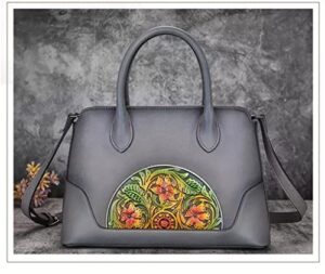 ldchnh vintage floral ladies tote bag hand embossed handbag versatile women’s shoulder messenger bag (color : black, size : 30(l)*18(h)*12(w) cm)