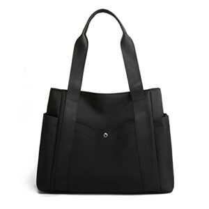 women tote shoulder handbag waterproof nylon hobo purse multi pocket top handle shopper shoulder bag black-1