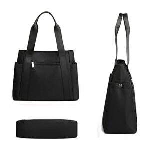 Women Tote Shoulder Handbag Waterproof Nylon Hobo Purse Multi Pocket Top Handle Shopper Shoulder Bag Black-1