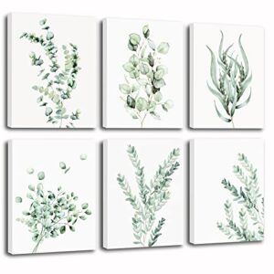 bincue framed botanical plant canvas wall art 6 pieces prints green sage plants minimalist decor for bathroom 12 x 16 inch