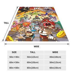 Woodyotime Cuphead & Mugman Show Blanket Throw Flannel Lightweight Couch Quilt Warm Soogan Aircraft Towelling Coverlet for All Seasons 80"X60"