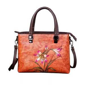 LDCHNH Women's Vintage Floral Handbag Ladies Large Capacity Shopping Messenger Bag Tote Bag (Color : D, Size