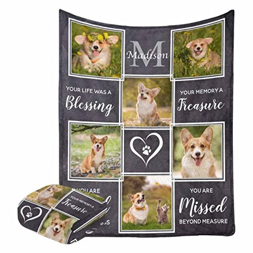 Custom Memorial Blanket Gifts for Dog Lover You Are Missed Beyond Measure Personalized Puppy Photo Collage Fleece Throw Blanket with Picture Name in Loving Memory Blanket for Dog Lost Dog Lover 40 x50