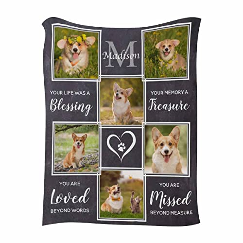 Custom Memorial Blanket Gifts for Dog Lover You Are Missed Beyond Measure Personalized Puppy Photo Collage Fleece Throw Blanket with Picture Name in Loving Memory Blanket for Dog Lost Dog Lover 40 x50