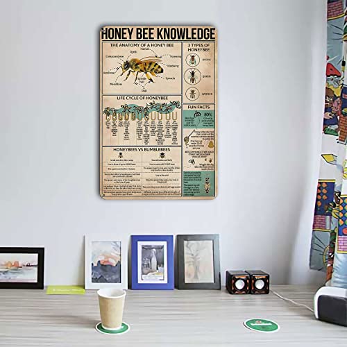 Metal Tin Sign Honey Bee Knowledge Metal Sign Life Cycle of Honeybee Infographics Tin Sign Vintage Art Wall Decor Sign Home Kitchen Bar Patio Cave Funny Decor 8x12 Inches