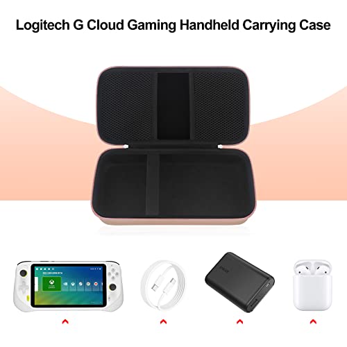 Elonbo Carrying Case for Logitech G Cloud Gaming Handheld, Logitech Portable Gaming Console Holder with Xbox Cloud Gaming, NVIDIA GeForce NOW, Google Play, Mesh Pocket Fits Power USB Cable,Rose Gold