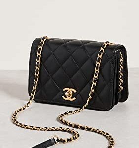 CHANEL Women's Pre-Loved Black Lambskin CC Chain Flap Mini Bag, Black, One Size