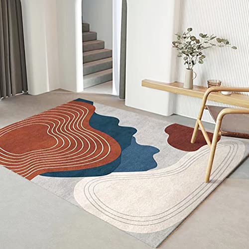 YUFANUHO Faux Wool Contemporary Area Rugs 5x7 Feet, Modern Red Rugs Edgy Non-Slip Foldable Floor Carpet for Bedrooms Decor, 5x7ft Red Abstract Rugs for Livingroom