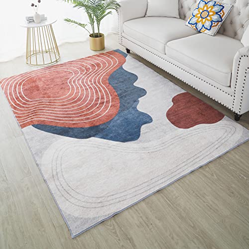 YUFANUHO Faux Wool Contemporary Area Rugs 5x7 Feet, Modern Red Rugs Edgy Non-Slip Foldable Floor Carpet for Bedrooms Decor, 5x7ft Red Abstract Rugs for Livingroom