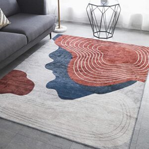 YUFANUHO Faux Wool Contemporary Area Rugs 5x7 Feet, Modern Red Rugs Edgy Non-Slip Foldable Floor Carpet for Bedrooms Decor, 5x7ft Red Abstract Rugs for Livingroom