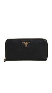 prada women’s pre-loved black saffiano zip around wallet, black, one size
